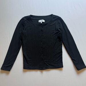 RE ONA black long sleeve button up cropped knit top